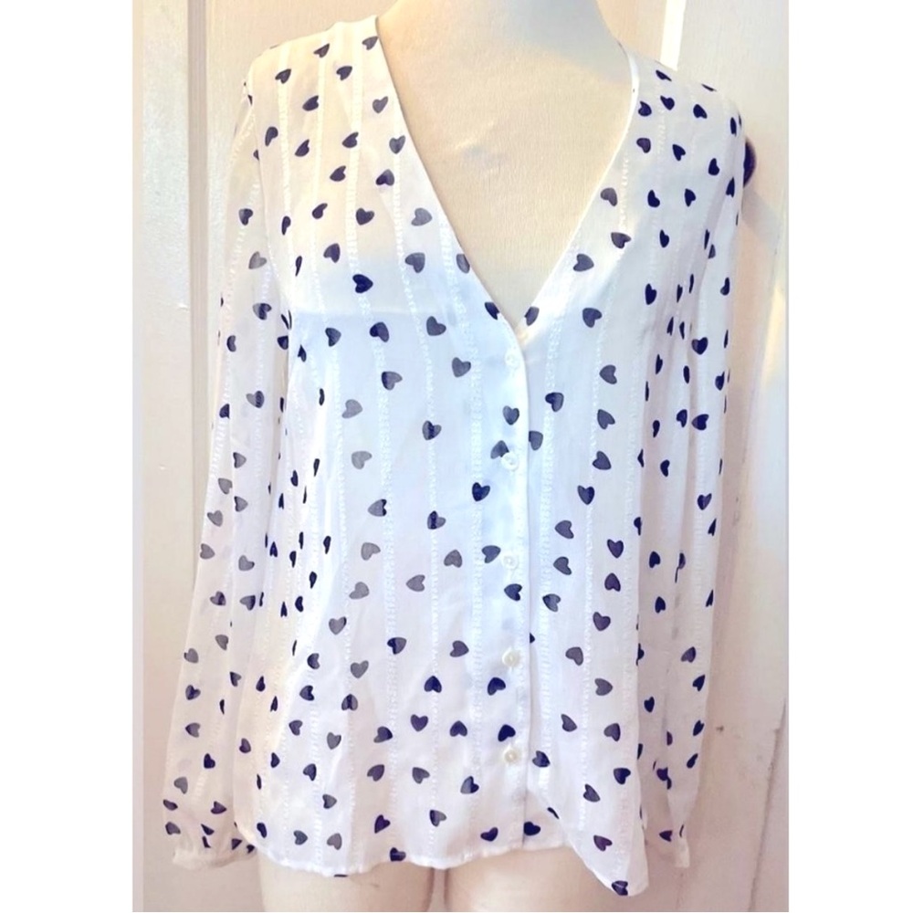 Superdown Heart Print Button Up Blouse ~ sz Small